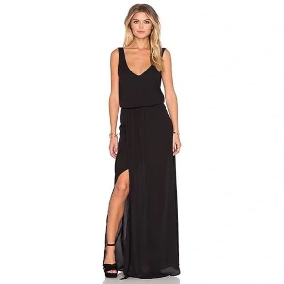 Show Me Your Mumu $199 Kendall Black Blouson Faux Wrap Formal Maxi Dress SZ L - Picture 1 of 10